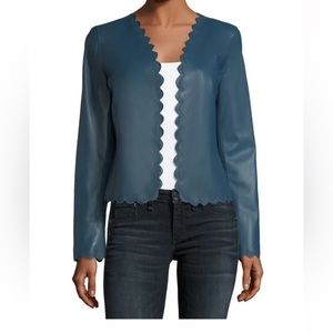 Neiman Marcus The Leather Collection Scalloped Cropped Leather Jacket Size XL